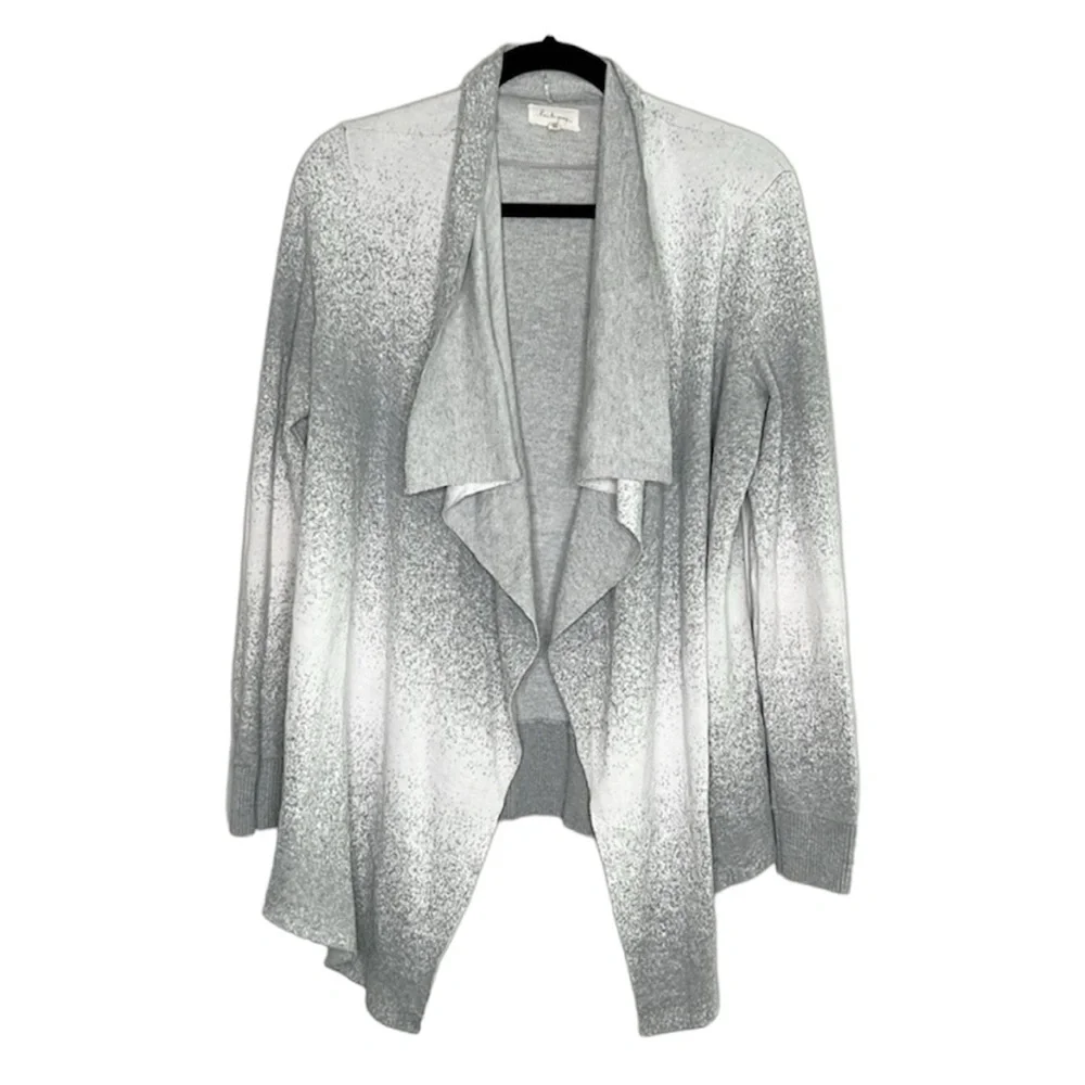 LOU & GREY gray and white blurred striped open front cardigan size Medium - Picture 2 of 14